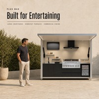 Ensemble complet de cuisine extérieure pour villa avec armoire de rangement, barbecue à gaz et réfrigérateur à boissons