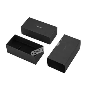 थोक कस्टम लोगो डिजाइन प्रीमियम उपहार कठोर 2 टुकड़े सेट अप गत्ता कागज आस्तीन पैकेजिंग लक्जरी काले घड़ी बॉक्स