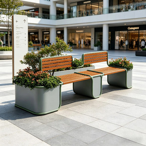 Set di Panchine con Fioriera per Esterni con Schienale, Sedute per Aree Relax di Centri Commerciali, Negozi di <span class=keywords><strong>Tè</strong></span> e Caffè, Esposizione Esterna - Product Image 4