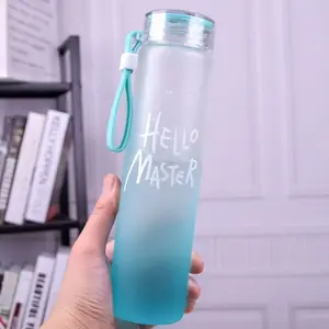 Custom logo colorful letter hello master frosted water bottle for sublimation with silicone rope