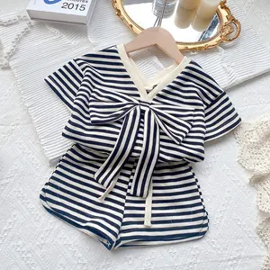 Cuties Zomer Baby Meisje Kleding Set Tops + Broek Strik Knoop Kinderen Kleding Sets