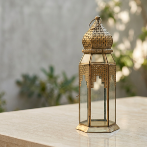 <b>Moroccan</b> Iron Lantern with Geometric Cutouts Handmade & Durable Customizable Size for Home Garden Tabletop Floor <b>Decoration</b> - Product Image 1