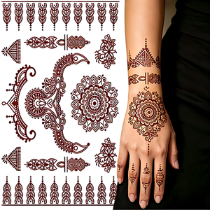 1 unidad de pegatina de <span class=keywords><strong>tatuaje</strong></span> temporal de henna estilo bohemio vintage con <span class=keywords><strong>mandala</strong></span> para cuerpo, mano, <span class=keywords><strong>brazo</strong></span>, uñas, arte, boda, playa, flores - Product Image 1