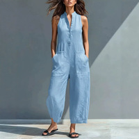 Combinaison en coton pour femme, fabrication OEM, sur mesure, sans manches, col montant, avec poches, longueur au-dessus du genou, tenue décontractée, vente en gros