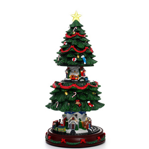 Dropshipping Shopify <b>Light</b> <b>Up</b> Musical Resin Christmas <b>Tree</b> With Auto Lift USB Battery Powered Decor Gift - Product Image 1