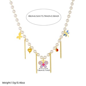 Faux Pearl Tassel Butterfly Heart Flower Pendant Necklace With Beaded Chain Women's Everyday Wear - Product Image 4