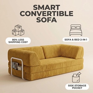 Vacuum Packed Square <b>Sofa</b> Bed Apartment Oversized Corduroy Convertible Couch Folding Sleeper Compressed Shipping Ready - Product Image 3