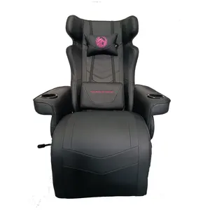 Chaise de jeu de luxe avec porte-gobelet tout noir, canapé de jeu en cuir PU gamer avec repose-pieds, haut-parleurs Bluetooth