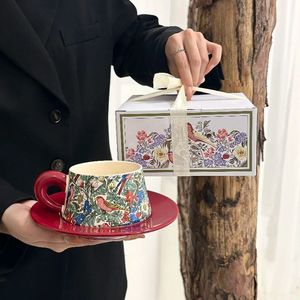 Ensemble de tasses à <span class=keywords><strong>café</strong></span> en <span class=keywords><strong>céramique</strong></span> de porcelaine fine Madou, motif floral et oiseaux vintage, <span class=keywords><strong>peinture</strong></span> aquarelle, 300 ml, avec plateau, style coréen, cadeaux d'affaires - Product Image 2