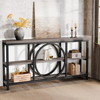 Table console en bois étroite multifonctionnelle industrielle extra longue de 70,9 pouces avec rangement à 3 niveaux, salon, meubles de maison