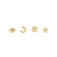 Boucles d'oreilles tendance plaquées or avec zircons cubiques (CZ) en forme de lune, étoile, soleil et planète pour anniversaire - Bijoux de piercing pour cartilage, hélix, tragus