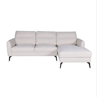 Canapé d'angle en tissu beige moderne 3 places avec chaise longue et pieds en métal pour salon