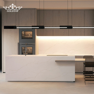 Dalles de quartz brun ondulé 5061 en pierre artificielle polie Goldtop, taille personnalisée OEM, pour intérieur d'appartement - Product Image 4