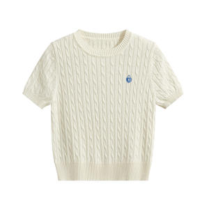 Pull-over en maille de haute qualité pour femme, style coréen, avec logo personnalisé brodé, col rond, vente en gros, usine de vêtements - Product Image 2