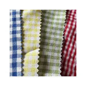 Professional wholesale pure polyester warehouse stock weave 100% polyester yarn dyed check fabrics shirt fabric for garments
