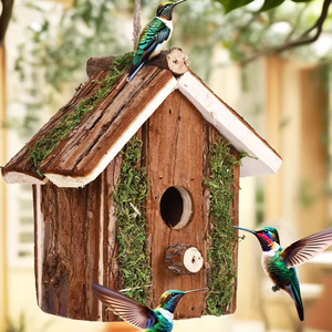 Nid d'oiseau en bois écologique fait main, à suspendre en extérieur, avec un design carré - Product Image 3