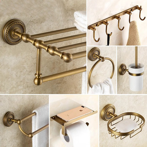 Porte-serviettes et support de bain pliables en laiton de style antique, fixation murale sans perçage pour salle de bain/toilettes/stockage - Product Image 3