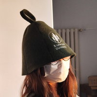 Casquette de sauna en laine vert foncé avec logo personnalisé, isolante thermiquement, anti-transpiration, protection pour la tête, idéale pour hôtels, salons, centres de bain commerciaux