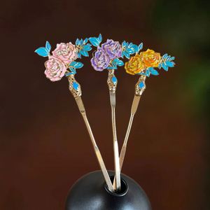 Palillos para el Cabello con Flores, Pasadores de Pelo con Esmalte de Peonía, Estilo Chino Antiguo, Palillo para el Cabello Delicado, Joyería Elegante de Alta Gama para Mujer - Product Image 4
