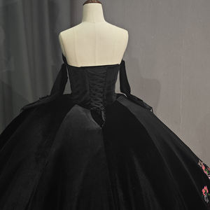 Jancember 6708 Traditional Black <b>Velvet</b> Flower Evening Party Ball Gown - Product Image 6
