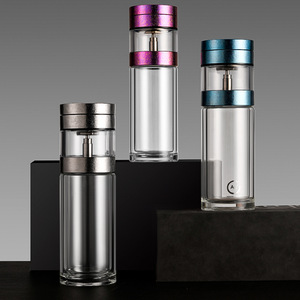 Double Walled Glass Portable Water Cup Rotating Tea Infuser Pure Titanium Silver Ion Tea And Water Separation Business Style - Product Image 2