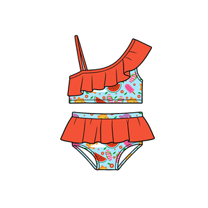 <span class=keywords><strong>Maillot</strong></span> <span class=keywords><strong>de</strong></span> <span class=keywords><strong>bain</strong></span> plissé asymétrique pour femme avec motif en forme <span class=keywords><strong>de</strong></span> melon, idéal pour les enfants. - Product Image 1