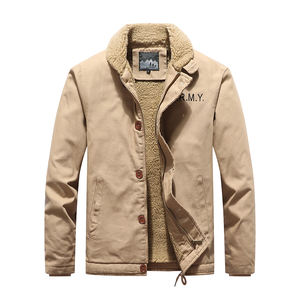 Chaqueta acolchada de algodón con logotipo personalizado, chaqueta de trabajo para hombre de mediana edad, gruesa, con forro de terciopelo, estilo retro, de lana de cordero. - Product Image 6