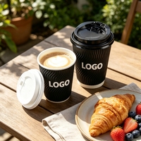 Gobelet à emporter personnalisé avec logo imprimé, biodégradable, 8, 12, 16 oz, pour café, boisson chaude, gobelet à café jetable à double paroi avec couvercle