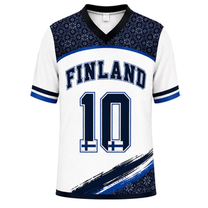 Maglia Sportiva della Finlandia # Maglietta da Calcio Bianca e Blu con Motivo Nordico - Product Image 1