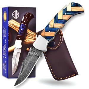 Cuchillo de Camping Plegable Multifuncional de Acero de Damasco Hecho a Mano, Grado Industrial, con Hoja Personalizada OEM de Madera, Afilado como una Navaja - Product Image 2