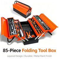 Caja de Herramientas Plegable de 3 Niveles, 85 Piezas, Kit de Herramientas Manuales para Auto y Maquinaria, Juego de Llaves de Trinquete para Reparaciones Domésticas