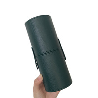 Ensemble de 14 pinceaux de maquillage promotionnels de luxe personnalisables, vert foncé, manche en or rose, étui en cuir PU, cosmétiques professionnels
