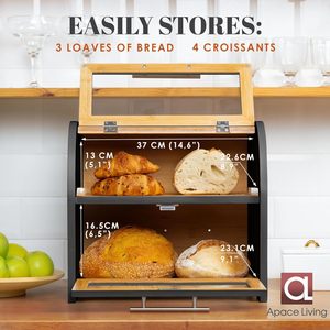 Boîte à pain en bambou à 2 niveaux, grande capacité de rangement, comptoir de cuisine, design rétro - Product Image 3