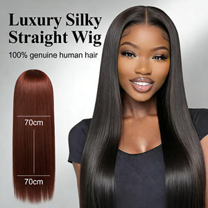 Parrucca Afro Lunga Ondulata con Radici Scure in <span class=keywords><strong>Capelli</strong></span> Remy, <span class=keywords><strong>Colore</strong></span> Castano Rossastro, in Offerta # <span class=keywords><strong>Capelli</strong></span> Umani in 33 Colori con Frangia - Product Image 3