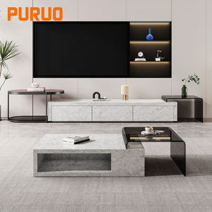 طاولة تلفزيون عصرية من بورو لشاشات حتى 80 بوصة مع وحدة تخزين مزدوجة وطاولة وسائط مع باب قابل للطي لغرفة المعيشة - Product Image 3