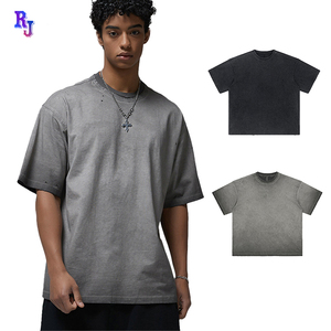 Custom Raw Cut Distressed High Street Washed Blank 250G 100% algodón camiseta Boxy Vintage camiseta HeavyWeight hombres camiseta para hombres - Product Image 1