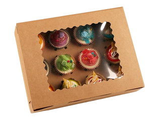 4-12 Inch Customizable Food-Safe <b>Folder</b>-Style Cupcake <b>Boxes</b> Recycled Kraft Paper Window Option Glossy/Matt Lamination UV Coating - Product Image 1