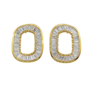 Orecchini a Perno E3966 con Cristalli Dorati e Strass, Placcati in Oro 22k, Design Geometrico di Lusso per Uso Quotidiano Femminile - Product Image 1