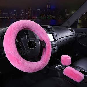 Ensemble de 3 housses de volant en fourrure, véritable peau de mouton, pelucheuse, chaude et moelleuse, accessoires de voiture pour femmes et filles, livraison gratuite - Product Image 1