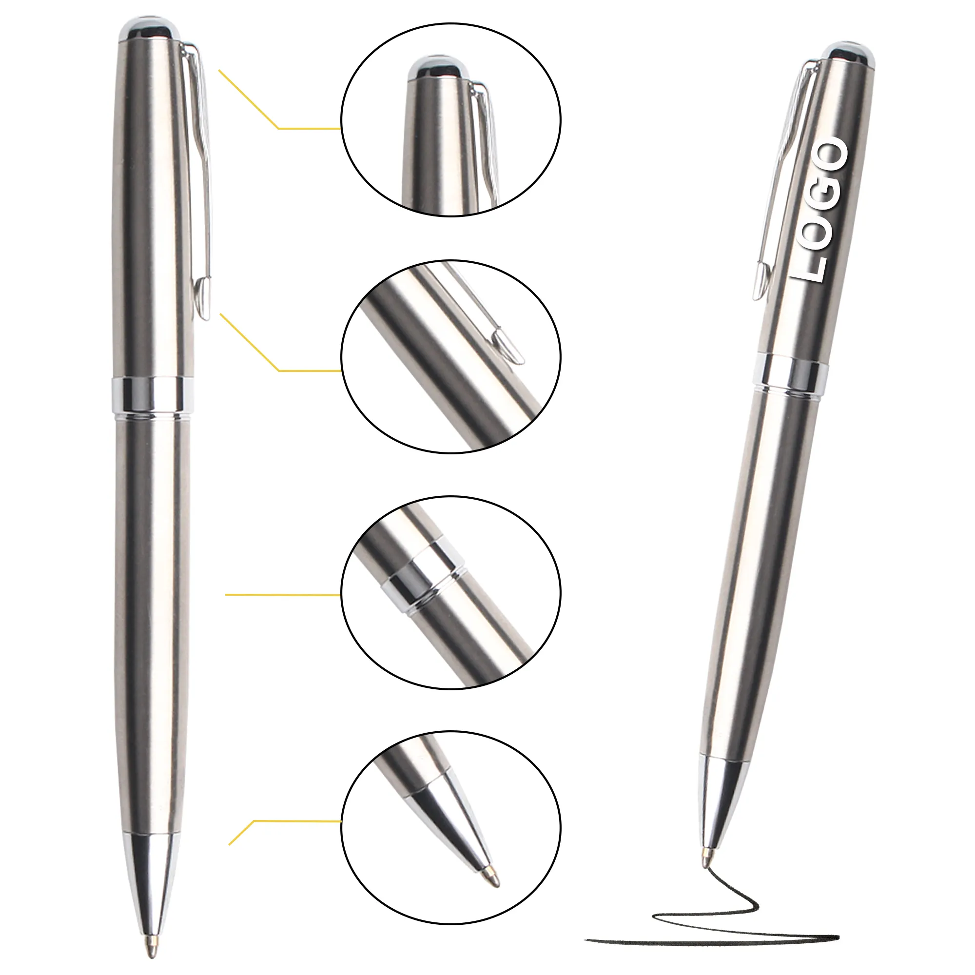 Hot-Selling Classic Business Luxury Metal Stainless Ball Canetas Com Personalizado Marca Impresso Logotipo Para Hotel Stylo Presentes