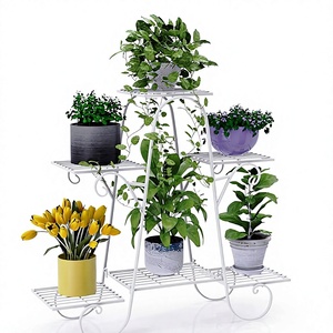 Support à fleurs moderne en métal avec 5 niveaux de rayonnages en fil métallique pour plantes et fleurs d'intérieur, finition thermolaquée, décoration intérieure - Product Image 4