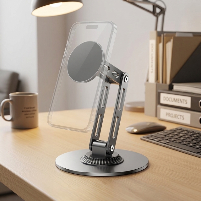 360° Rotating Magnetic Stand | N52 Strong Magnet Foldable | 3-Axis Adjustable Alloy Base | Q184 Desktop Tablet Phone Holder