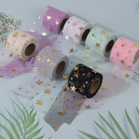 Rouleau de tulle en maille dorée à motifs étoiles, 6 cm x 25 yards, polyester, pour mariage, nœuds papillon, emballage cadeau, accessoires pour cheveux DIY