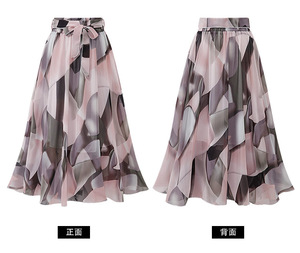 Gonna lunga in Chiffon stampato floreale in stile Euro e America in vendita calda gonne a fiori Casual con cintura da donna a basso prezzo - Product Image 6