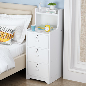 Bedside Storage Shelf With 3 Drawers <b>Lockable</b> Space Saving Bedroom Nightstand <b>Cabinet</b> For Dorm Or Home Use - Product Image 1
