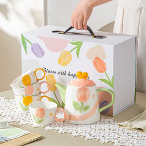 Housewarming Gift Ceramic Tea <b>Set</b> Cute Tulip <b>Teapot</b> and Cup <b>Set</b> Afternoon Tea Pot <b>Set</b> for Women - Product Image 5