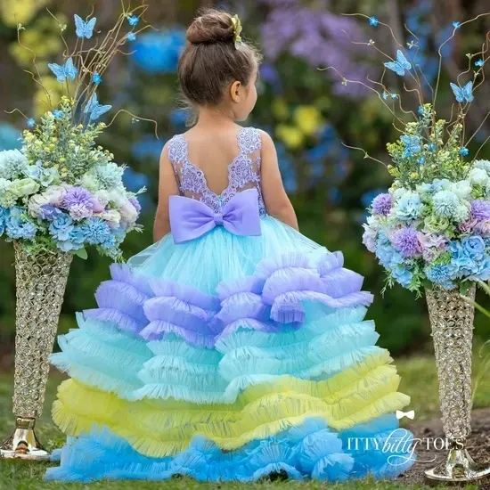 Custom Kids Frocks Garments Lovely Girl Dresses Wedding Holy Communion Linen Flower Girl Dresses