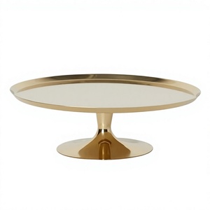 Support à gâteau rond en aluminium doré de luxe, plateau de présentation de desserts, centre de table pour mariage, anniversaire, fête - Product Image 1