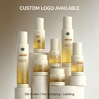 Ensemble de flacons et pots cosmétiques beige ambre avec bouchon, logo personnalisé pour marque, étiquette privée