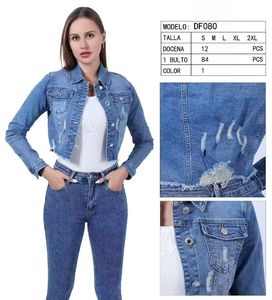 Chaqueta vaquera recortada de diseño europeo para mujer, informal, de encaje lavado con ácido sólido, contraste, primavera Otoño, agujero con incrustaciones de diamantes - Product Image 5